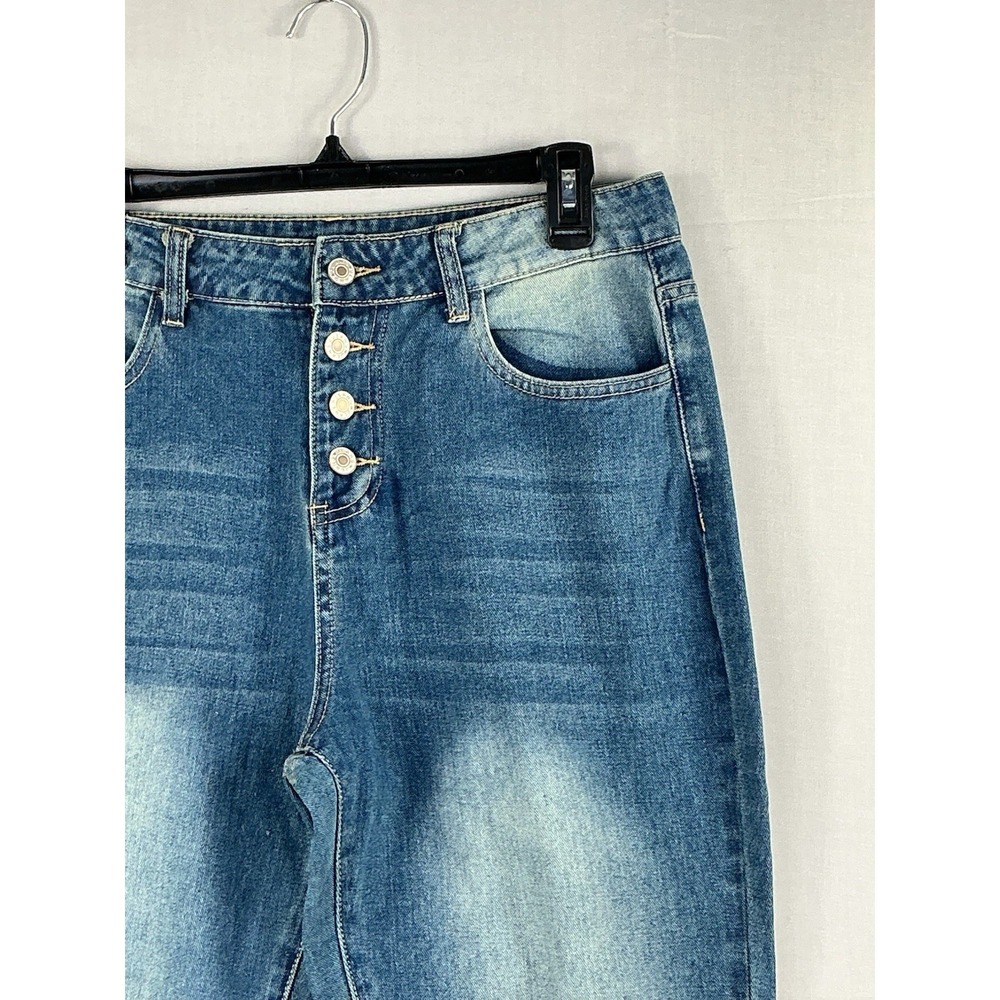 C.O.Z.Y Women's High Rise Button Fly Stretch Jeans NWT Size L Blue Denim